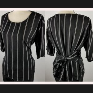 Town House Shops | Black Pinstripe Tie-Back Blouse